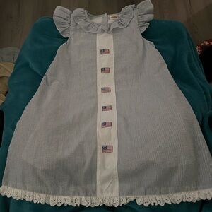 Smocked Blessings Girls Sz 10 Patriotic 4th of July Flag Dress Lined & Like New
